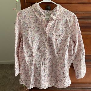 Floral LL Bean Button-Up Blouse Size L